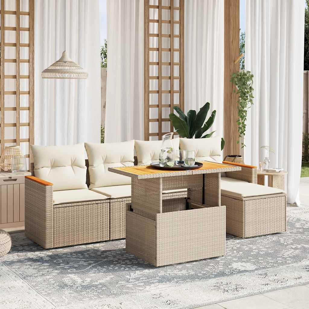 6-delige Loungeset met kussens poly rattan beige is nu te koop bij PeponiXL, paradijselijk wonen!