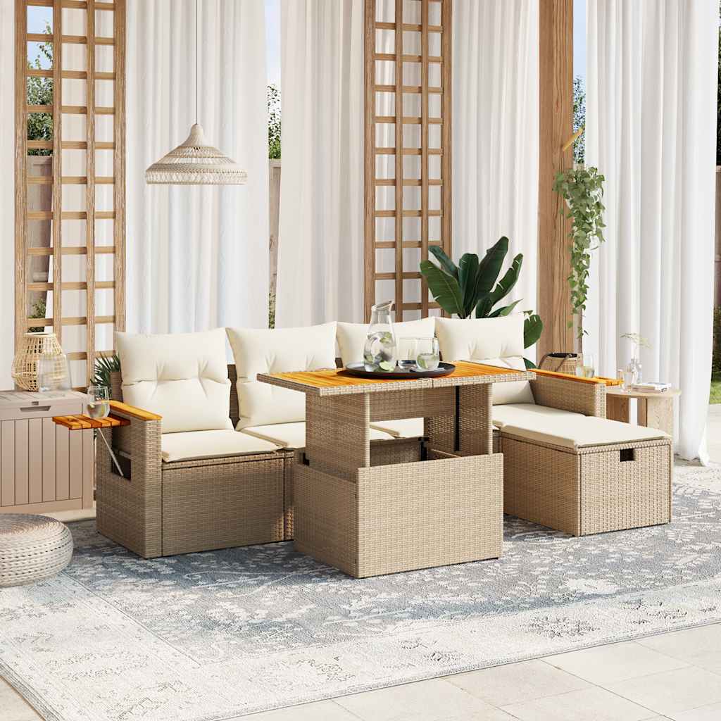 6-delige Loungeset met kussens poly rattan beige is nu te koop bij PeponiXL, paradijselijk wonen!