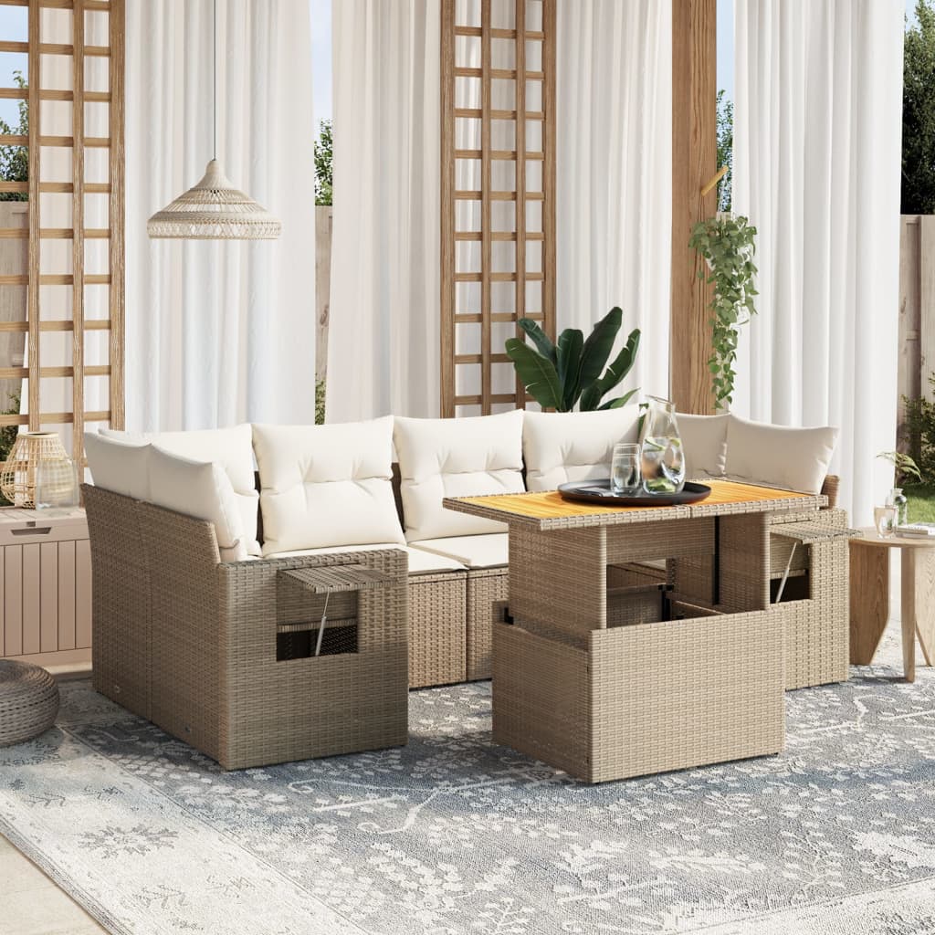 7-delige Loungeset met kussens poly rattan beige is nu te koop bij PeponiXL, paradijselijk wonen!