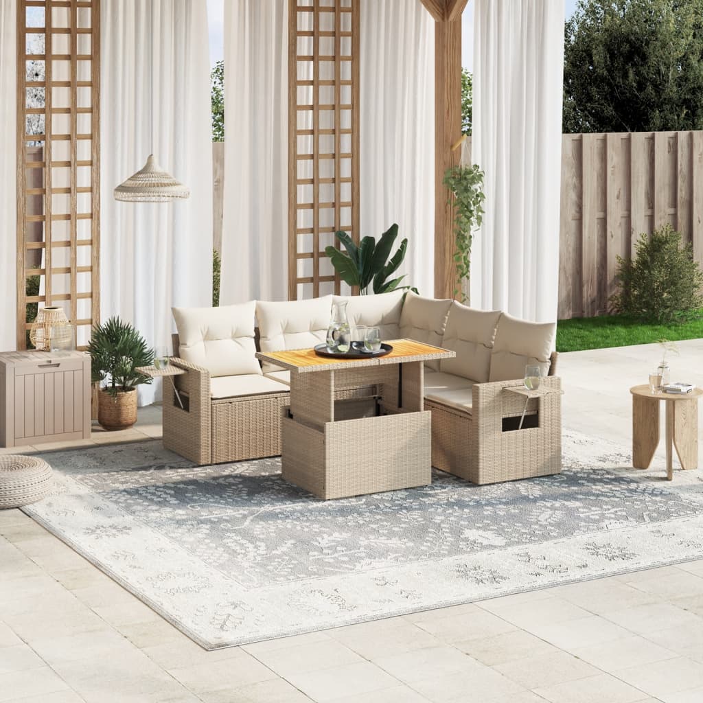 6-delige Loungeset met kussens poly rattan beige is nu te koop bij PeponiXL, paradijselijk wonen!