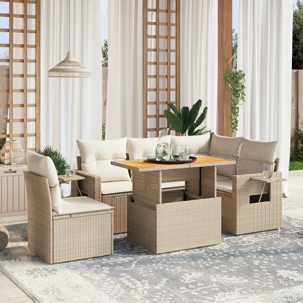 6-delige Loungeset met kussens poly rattan beige is nu te koop bij PeponiXL, paradijselijk wonen!