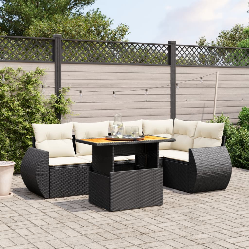 6-delige Loungeset met kussens poly rattan zwart is nu te koop bij PeponiXL, paradijselijk wonen!