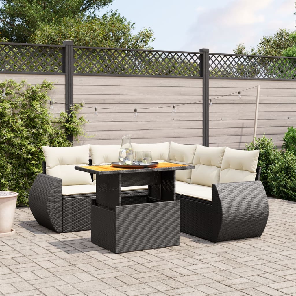 6-delige Loungeset met kussens poly rattan zwart is nu te koop bij PeponiXL, paradijselijk wonen!