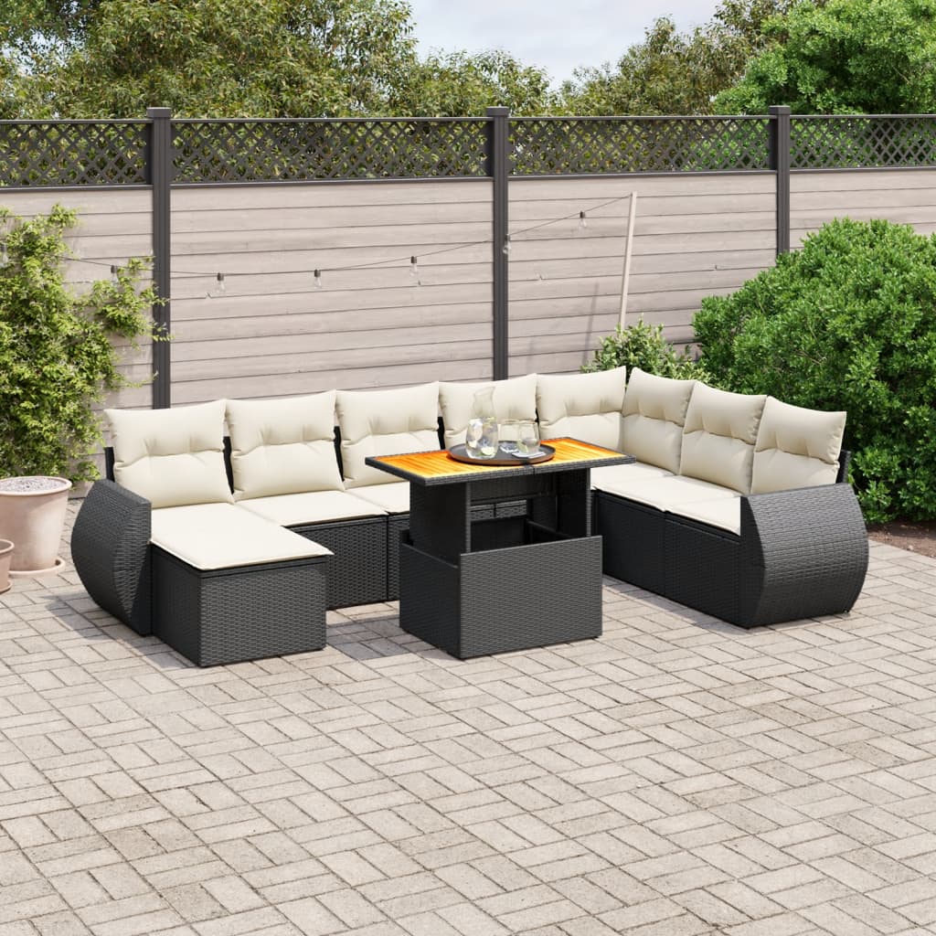 9-delige Loungeset met kussens poly rattan zwart is nu te koop bij PeponiXL, paradijselijk wonen!