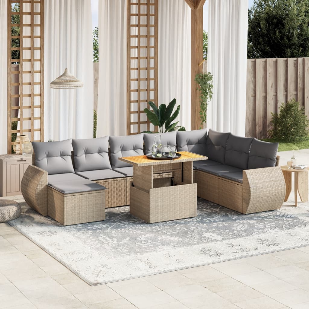 9-delige Loungeset met kussens poly rattan beige is nu te koop bij PeponiXL, paradijselijk wonen!