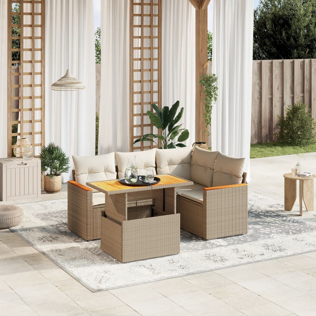 5-delige Loungeset met kussens poly rattan beige is nu te koop bij PeponiXL, paradijselijk wonen!
