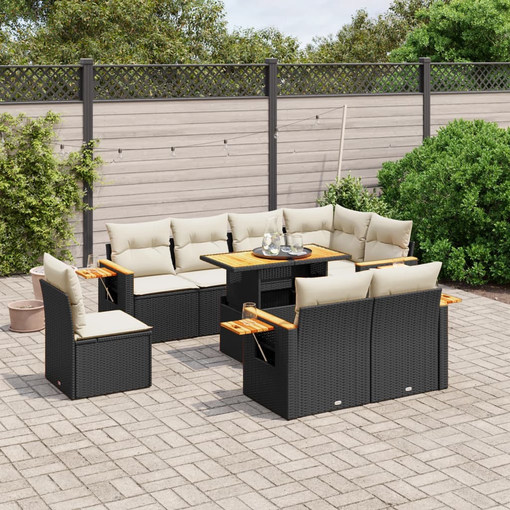 9-delige Loungeset met kussens poly rattan zwart is nu te koop bij PeponiXL, paradijselijk wonen!