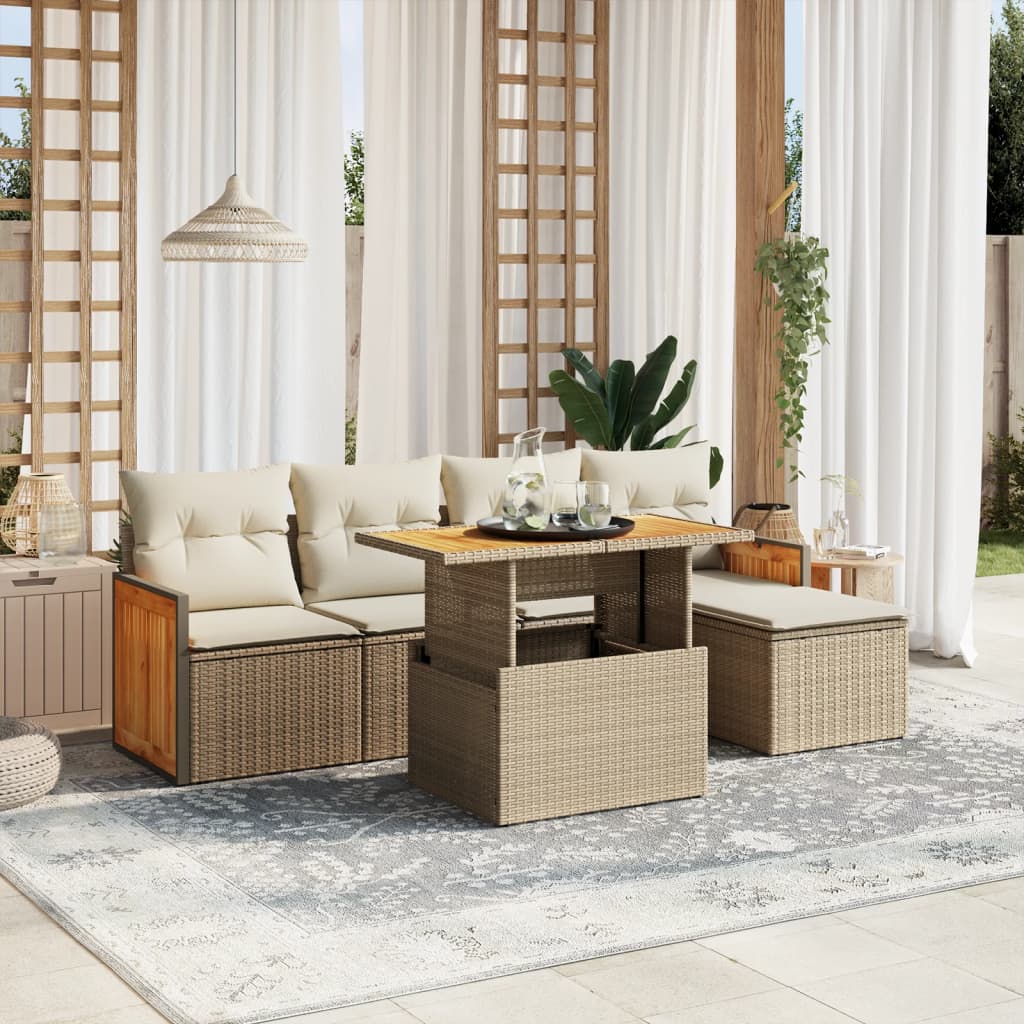 6-delige Loungeset met kussens poly rattan beige is nu te koop bij PeponiXL, paradijselijk wonen!