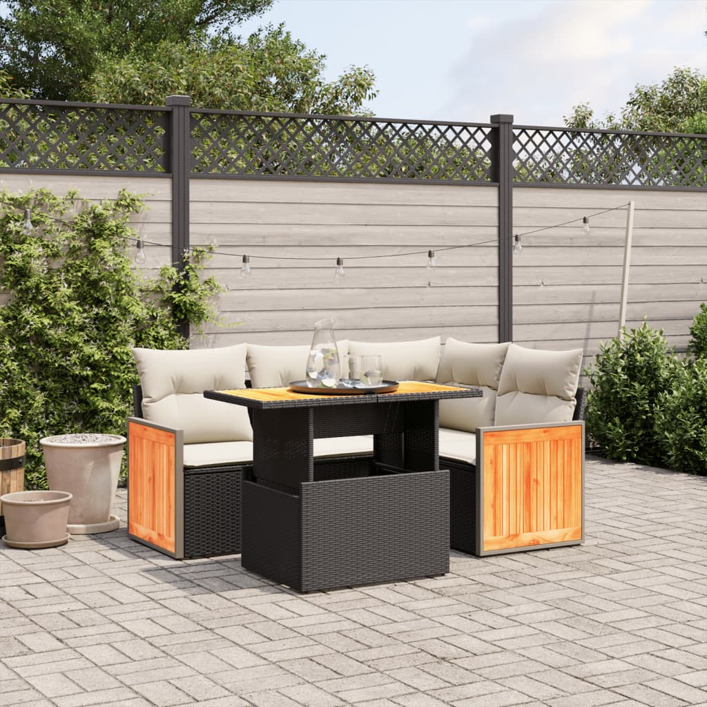 5-delige Loungeset met kussens poly rattan zwart is nu te koop bij PeponiXL, paradijselijk wonen!