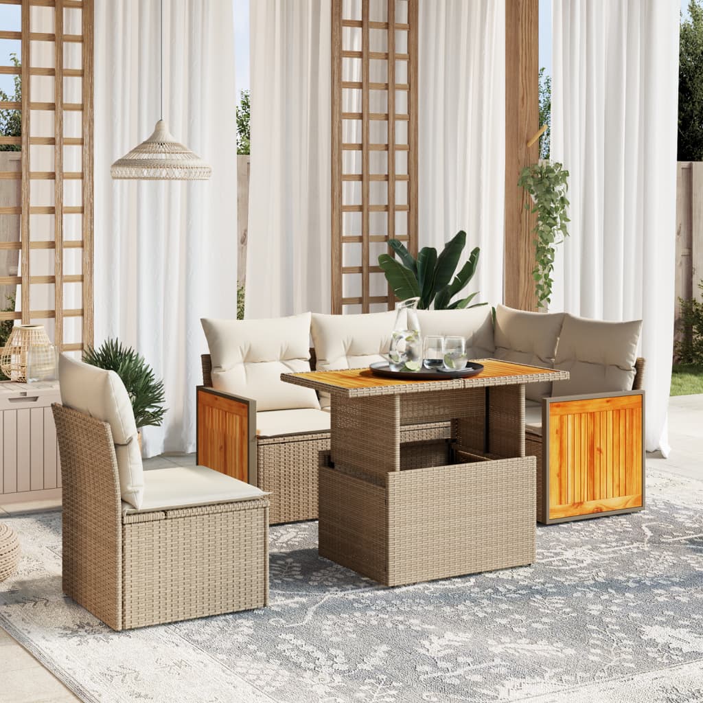 6-delige Loungeset met kussens poly rattan beige is nu te koop bij PeponiXL, paradijselijk wonen!