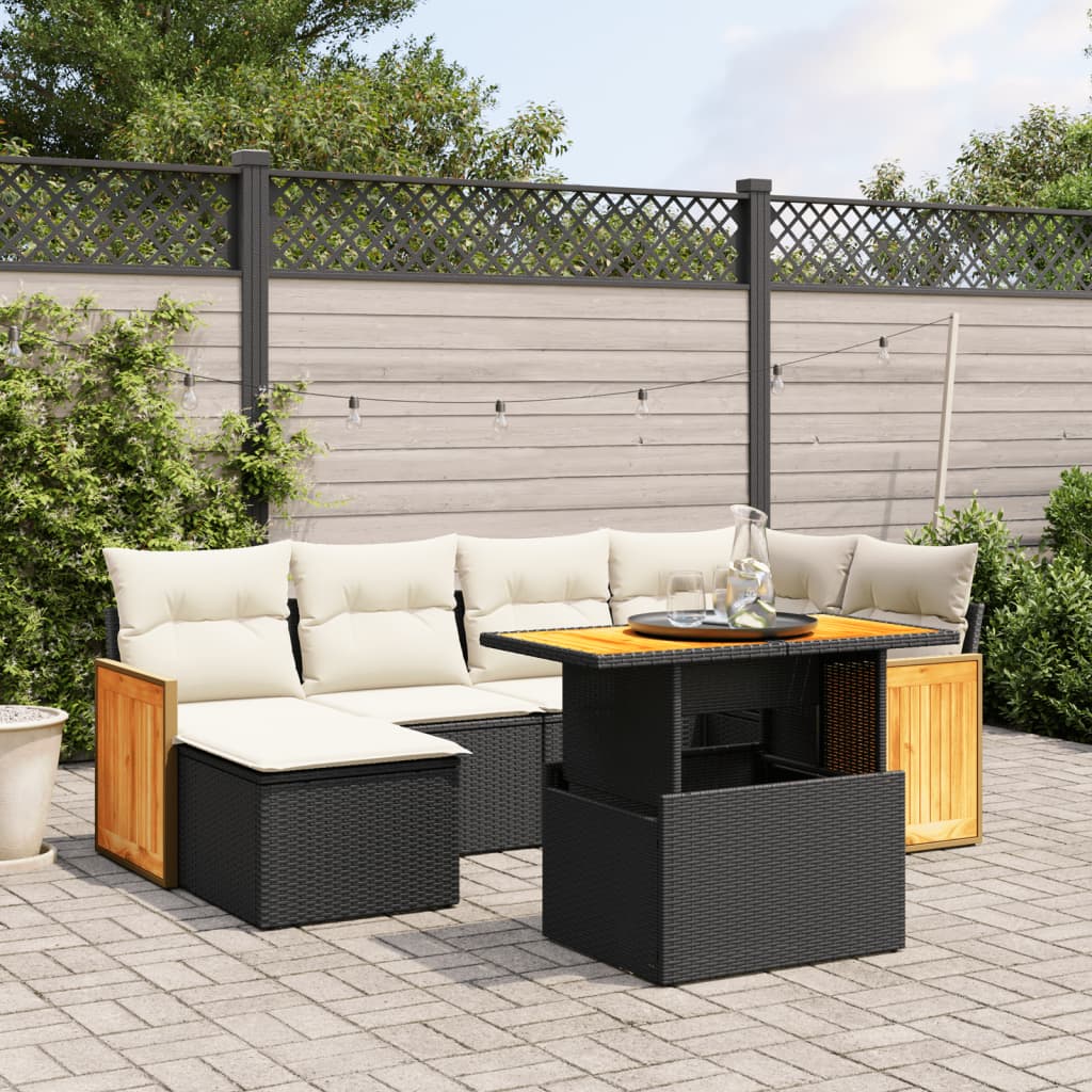 7-delige Loungeset met kussens poly rattan zwart is nu te koop bij PeponiXL, paradijselijk wonen!
