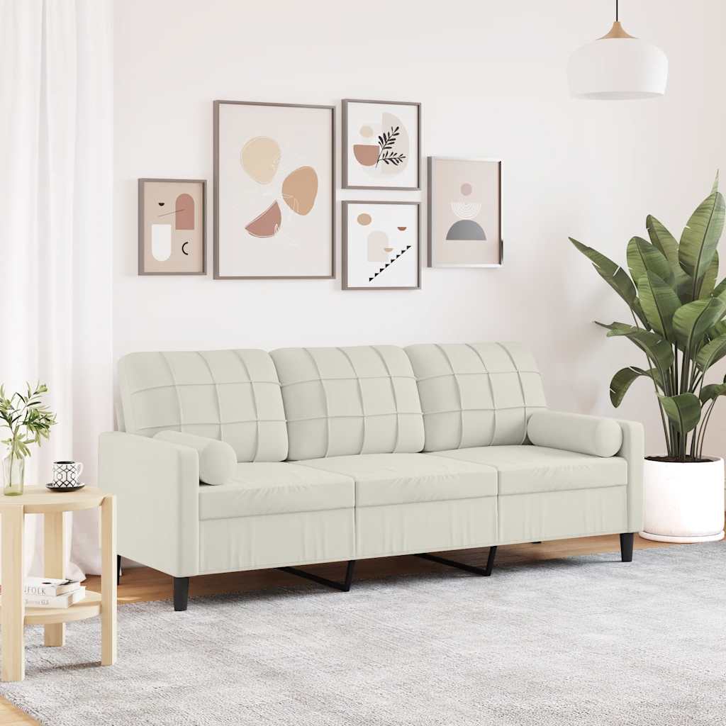 Driezitsbank met sierkussens 180 cm fluweel crèmekleurig is nu te koop bij PeponiXL, paradijselijk wonen!