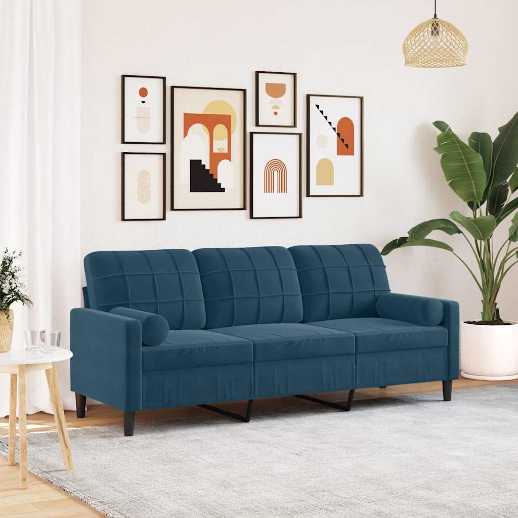Driezitsbank met sierkussens 180 cm fluweel blauw is nu te koop bij PeponiXL, paradijselijk wonen!