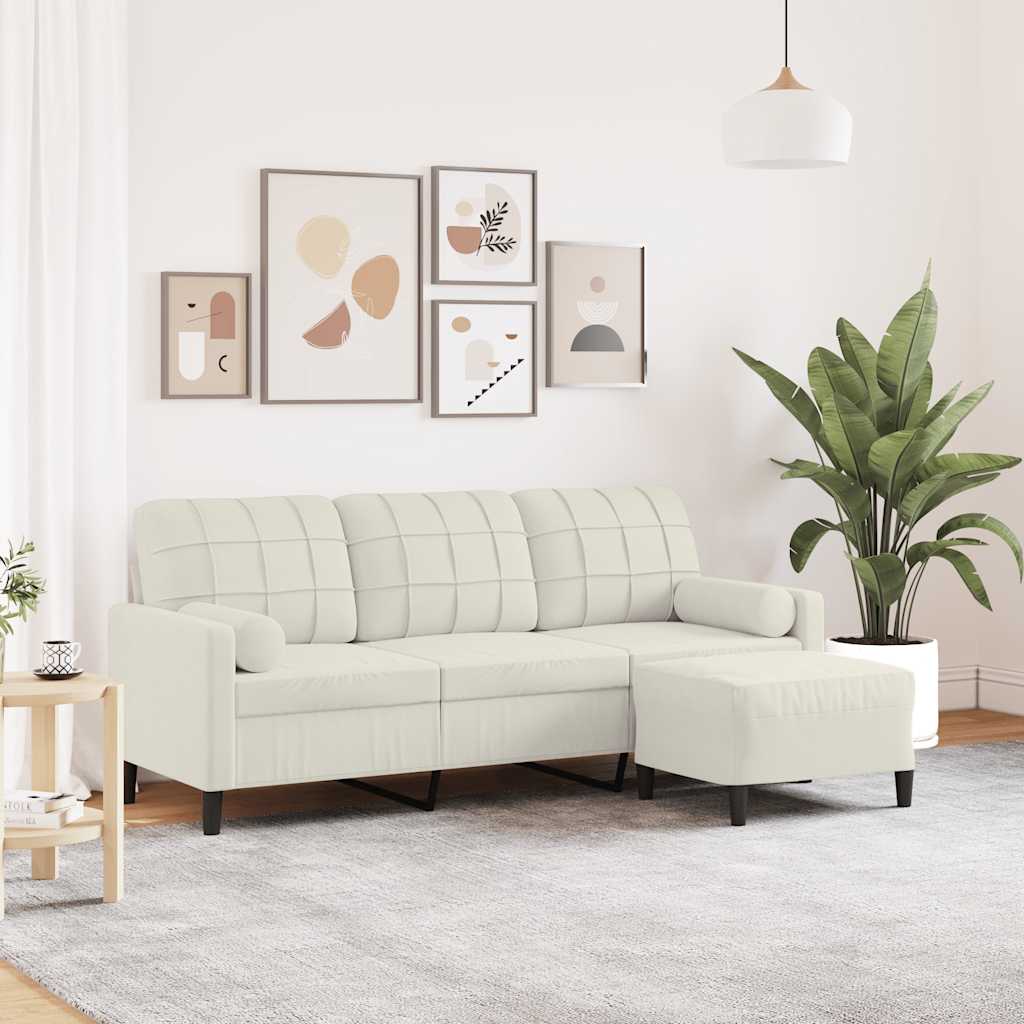 Driezitsbank met voetenbank 180 cm fluweel crèmekleurig is nu te koop bij PeponiXL, paradijselijk wonen!