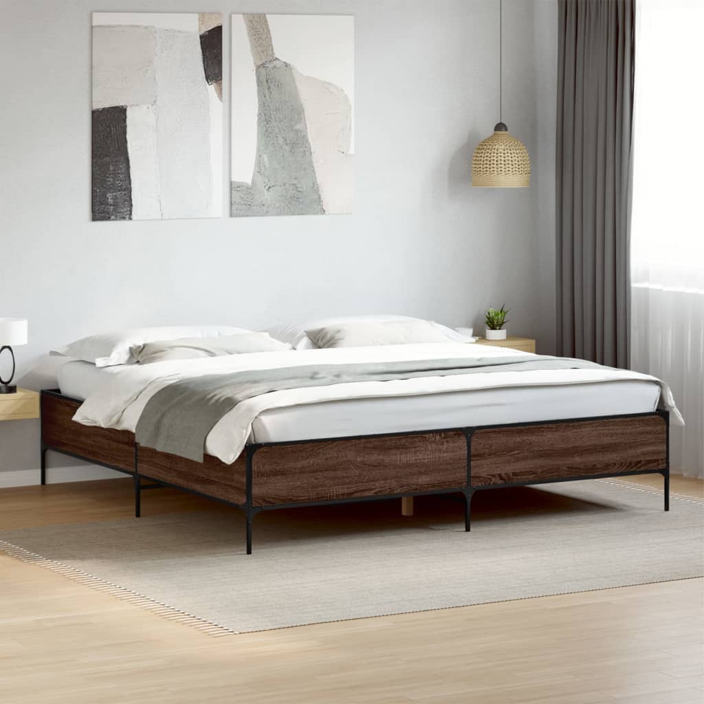 Bedframe bewerkt hout metaal bruin eikenkleur 180x200 cm is nu te koop bij PeponiXL, paradijselijk wonen!