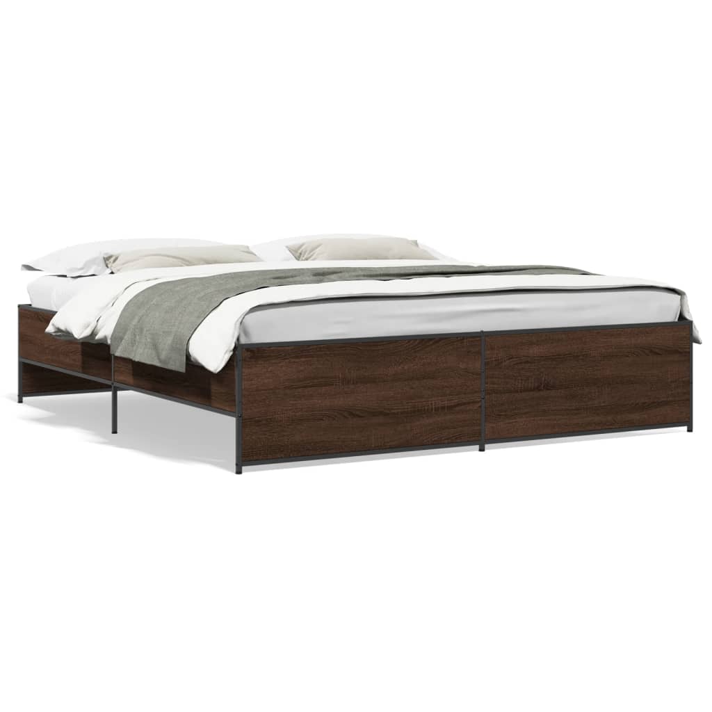 Bedframe bewerkt hout metaal bruin eikenkleur 200x200 cm is nu te koop bij PeponiXL, paradijselijk wonen!