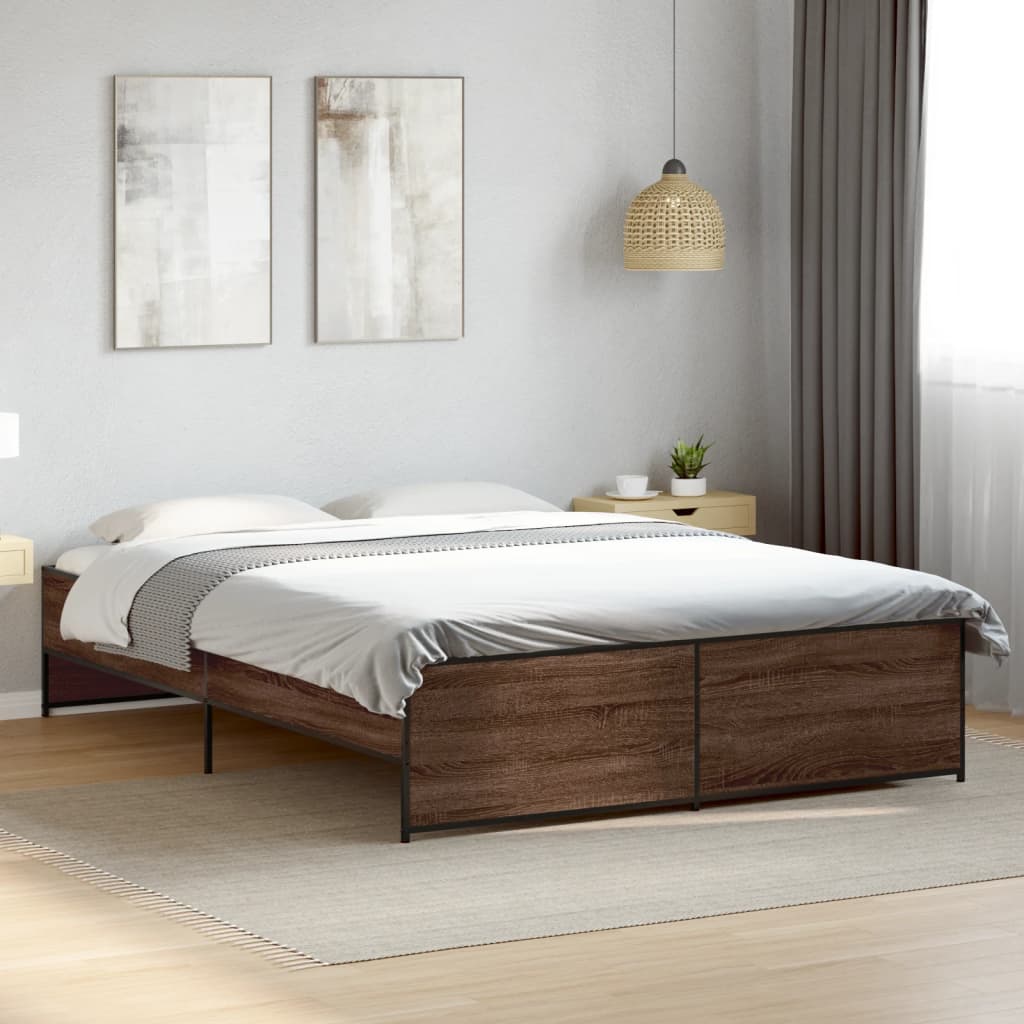 Bedframe bewerkt hout metaal bruin eikenkleur 150x200 cm is nu te koop bij PeponiXL, paradijselijk wonen!