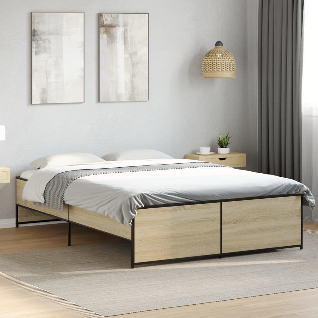 Bedframe bewerkt hout metaal sonoma eikenkleurig 120x200 cm is nu te koop bij PeponiXL, paradijselijk wonen!