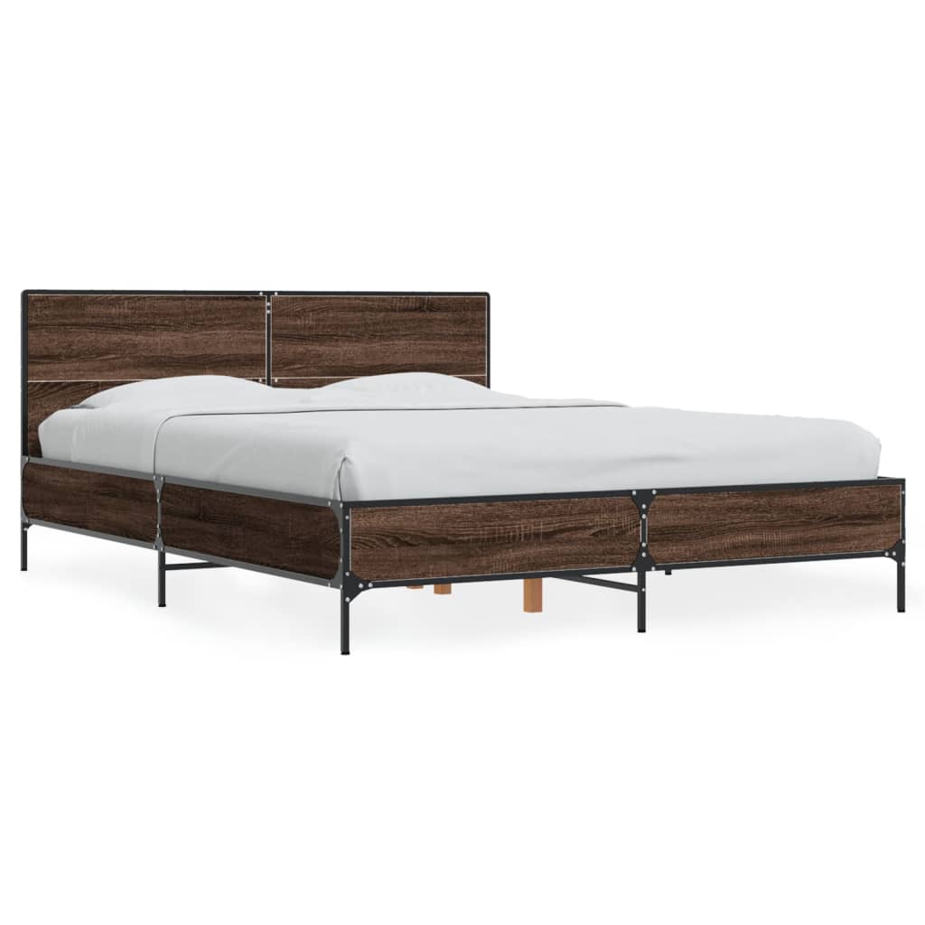 Bedframe bewerkt hout metaal bruin eikenkleur 135x190 cm is nu te koop bij PeponiXL, paradijselijk wonen!