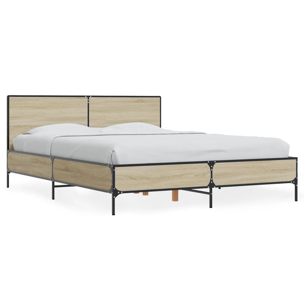 Bedframe bewerkt hout metaal sonoma eikenkleurig 90x190 cm is nu te koop bij PeponiXL, paradijselijk wonen!
