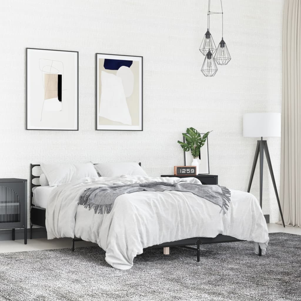 Bedframe bewerkt hout metaal zwart 120x200 cm is nu te koop bij PeponiXL, paradijselijk wonen!
