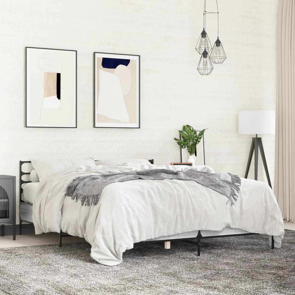 Bedframe bewerkt hout metaal grijs sonoma eiken 150x200 cm is nu te koop bij PeponiXL, paradijselijk wonen!