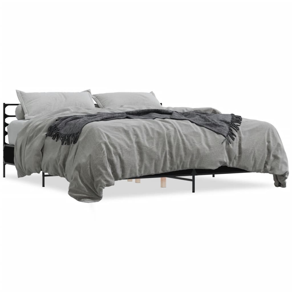 Bedframe bewerkt hout metaal zwart 200x200 cm is nu te koop bij PeponiXL, paradijselijk wonen!