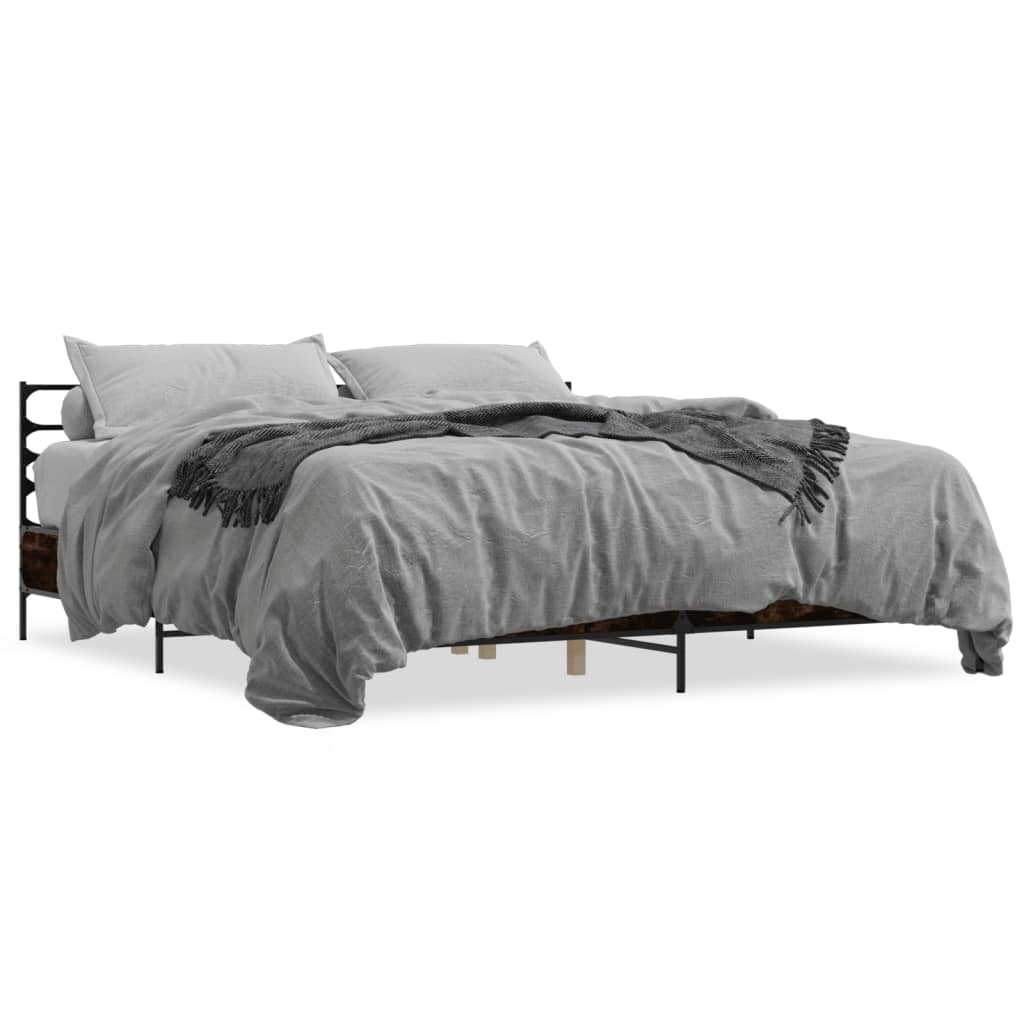 Bedframe bewerkt hout metaal gerookt eikenkleurig 200x200 cm is nu te koop bij PeponiXL, paradijselijk wonen!