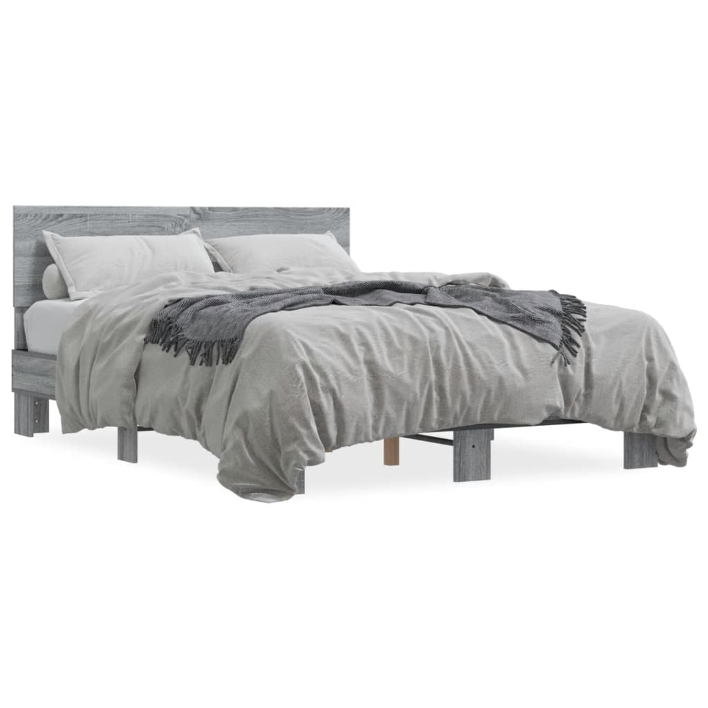 Bedframe bewerkt hout metaal grijs sonoma eiken 120x200 cm is nu te koop bij PeponiXL, paradijselijk wonen!