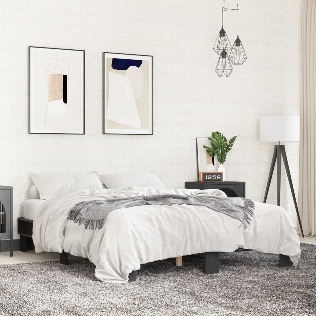 Bedframe bewerkt hout metaal zwart 150x200 cm is nu te koop bij PeponiXL, paradijselijk wonen!