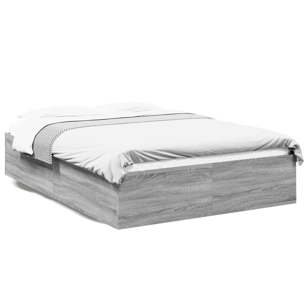 Bedframe bewerkt hout grijs sonoma eikenkleurig 135x190 cm is nu te koop bij PeponiXL, paradijselijk wonen!