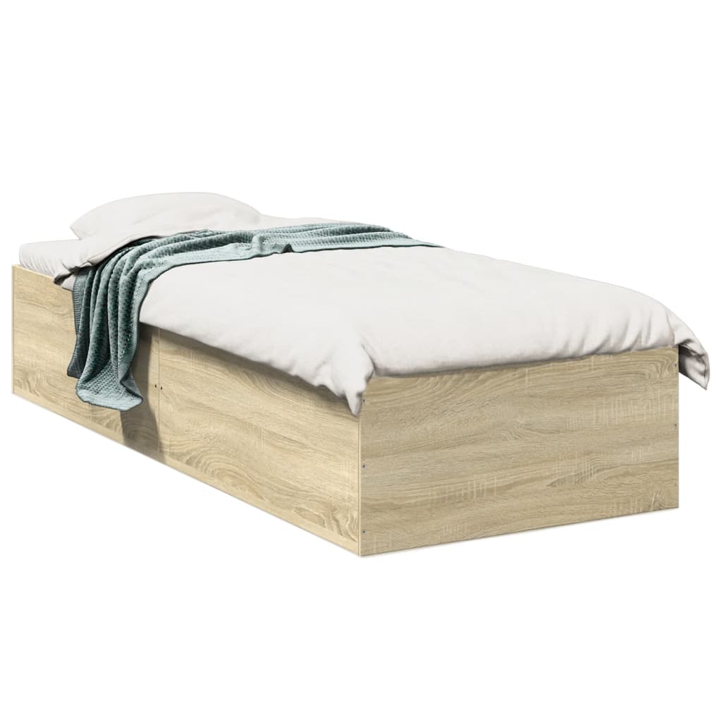 Bedframe bewerkt hout sonoma eikenkleurig 100x200 cm is nu te koop bij PeponiXL, paradijselijk wonen!