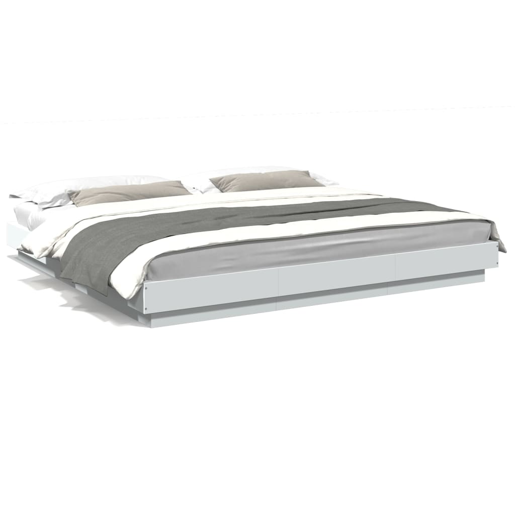 Bedframe met LED-verlichting bewerkt hout wit 180x200 cm is nu te koop bij PeponiXL, paradijselijk wonen!