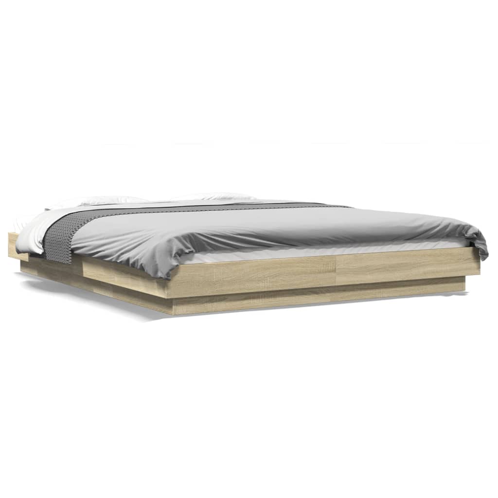 Bedframe met LED-verlichting sonoma eikenkleurig 160x200 cm is nu te koop bij PeponiXL, paradijselijk wonen!