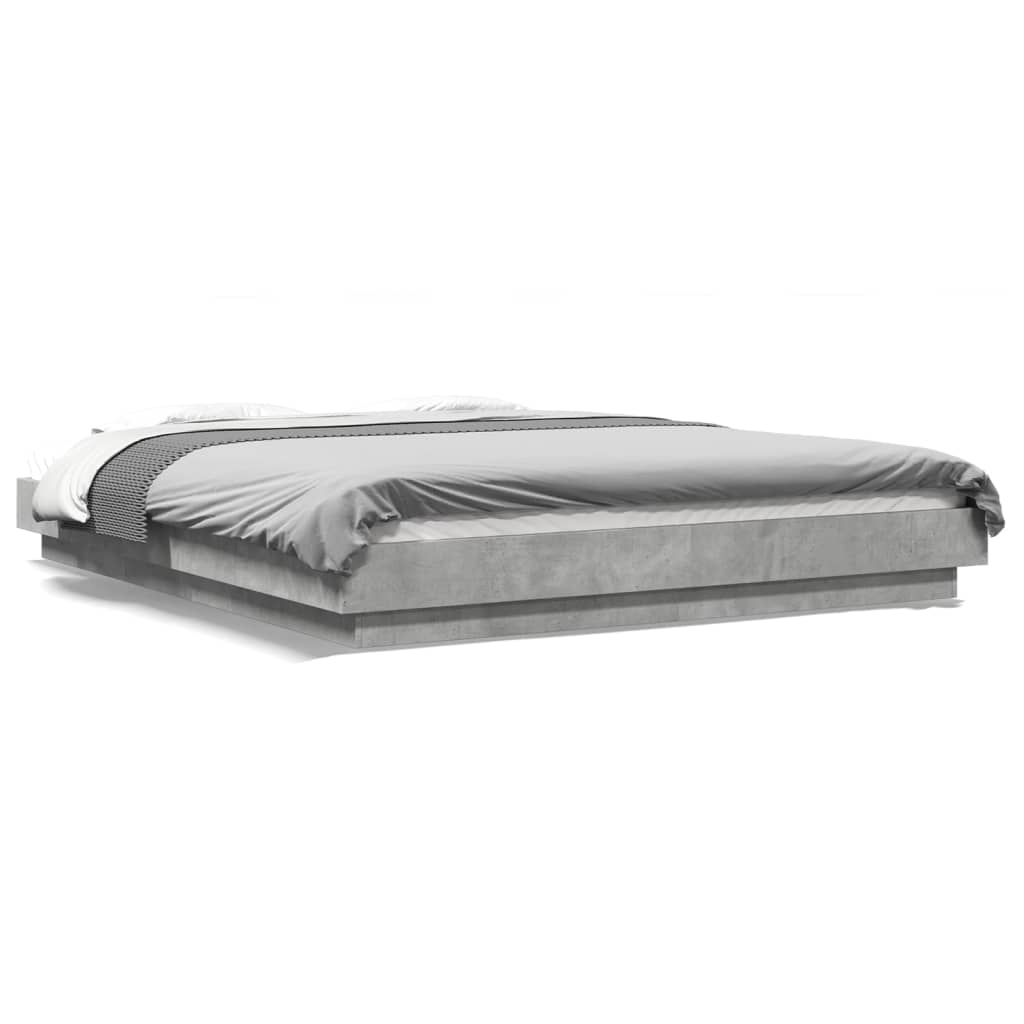 Bedframe met LED-verlichting bewerkt hout betongrijs 150x200 cm is nu te koop bij PeponiXL, paradijselijk wonen!
