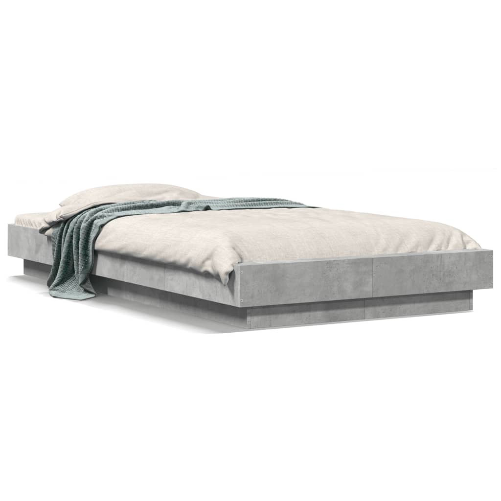 Bedframe met LED-verlichting bewerkt hout betongrijs 90x200 cm is nu te koop bij PeponiXL, paradijselijk wonen!