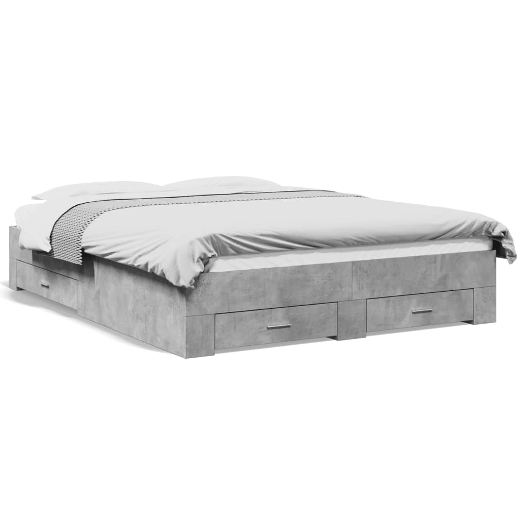 Bedframe met lades bewerkt hout betongrijs 160x200 cm is nu te koop bij PeponiXL, paradijselijk wonen!