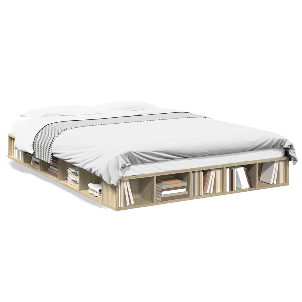 Bedframe bewerkt hout sonoma eikenkleurig 150x200 cm is nu te koop bij PeponiXL, paradijselijk wonen!