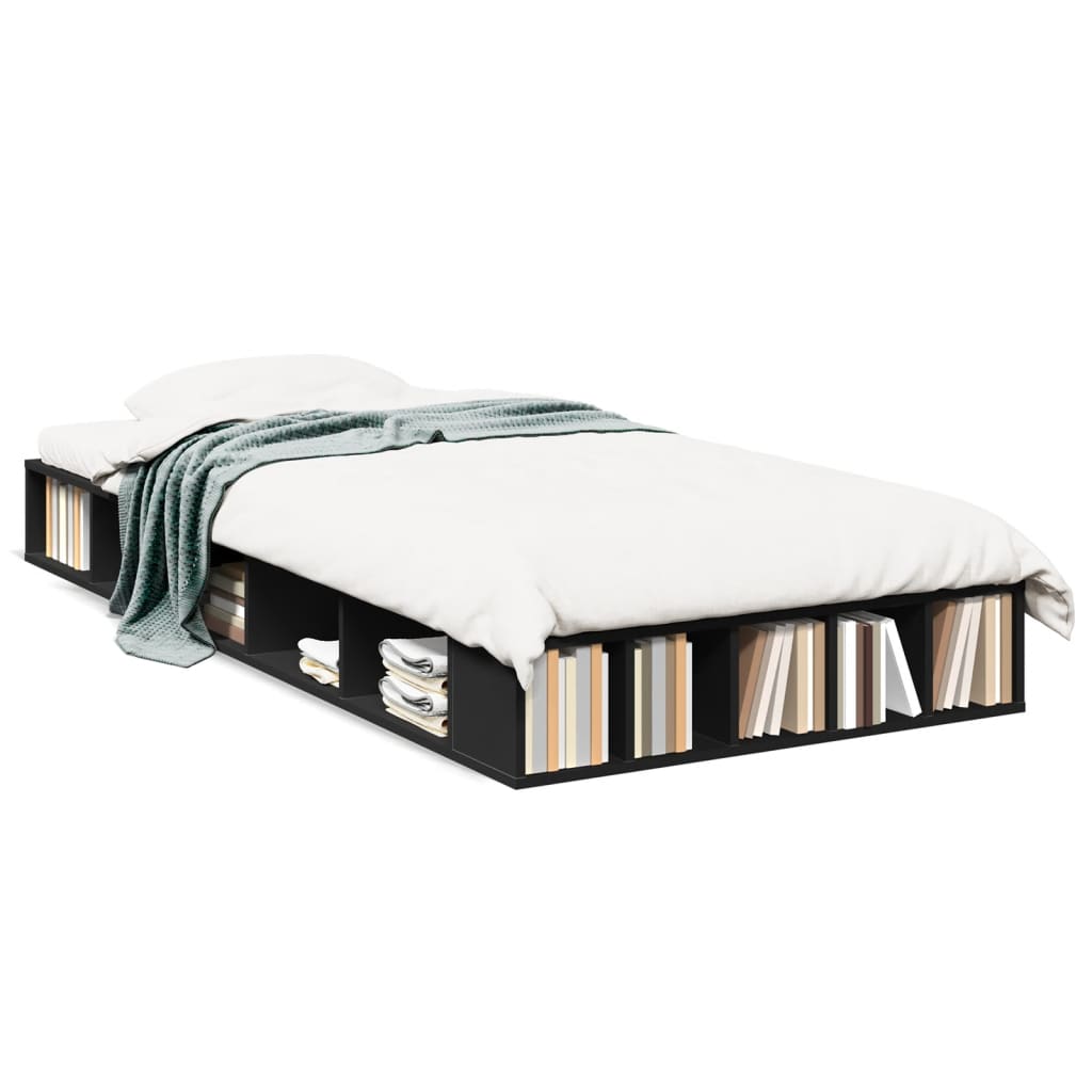 Bedframe bewerkt hout zwart 100x200 cm is nu te koop bij PeponiXL, paradijselijk wonen!