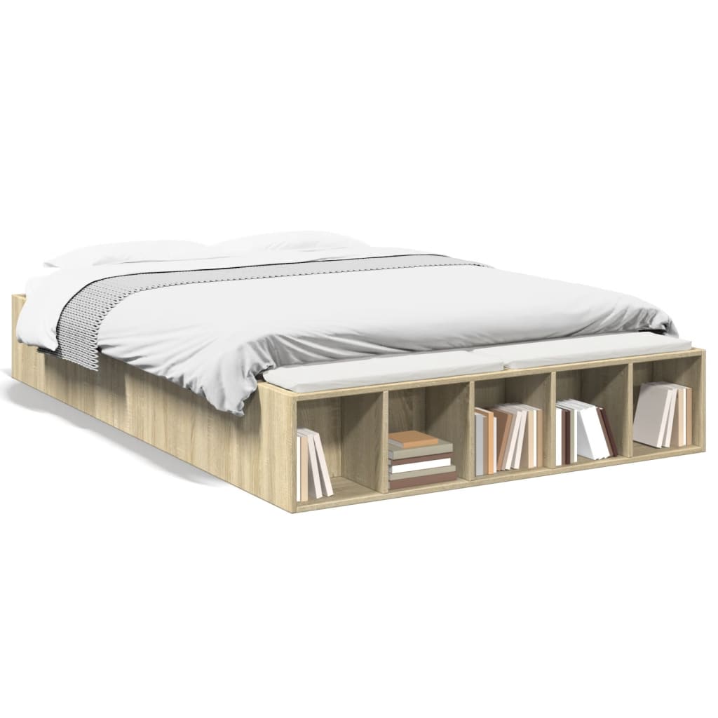 Bedframe bewerkt hout sonoma eikenkleurig 120x190 cm is nu te koop bij PeponiXL, paradijselijk wonen!