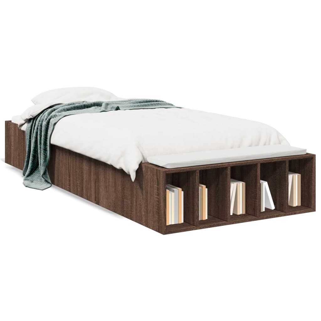 Bedframe bewerkt hout bruin eikenkleur 90x200 cm is nu te koop bij PeponiXL, paradijselijk wonen!