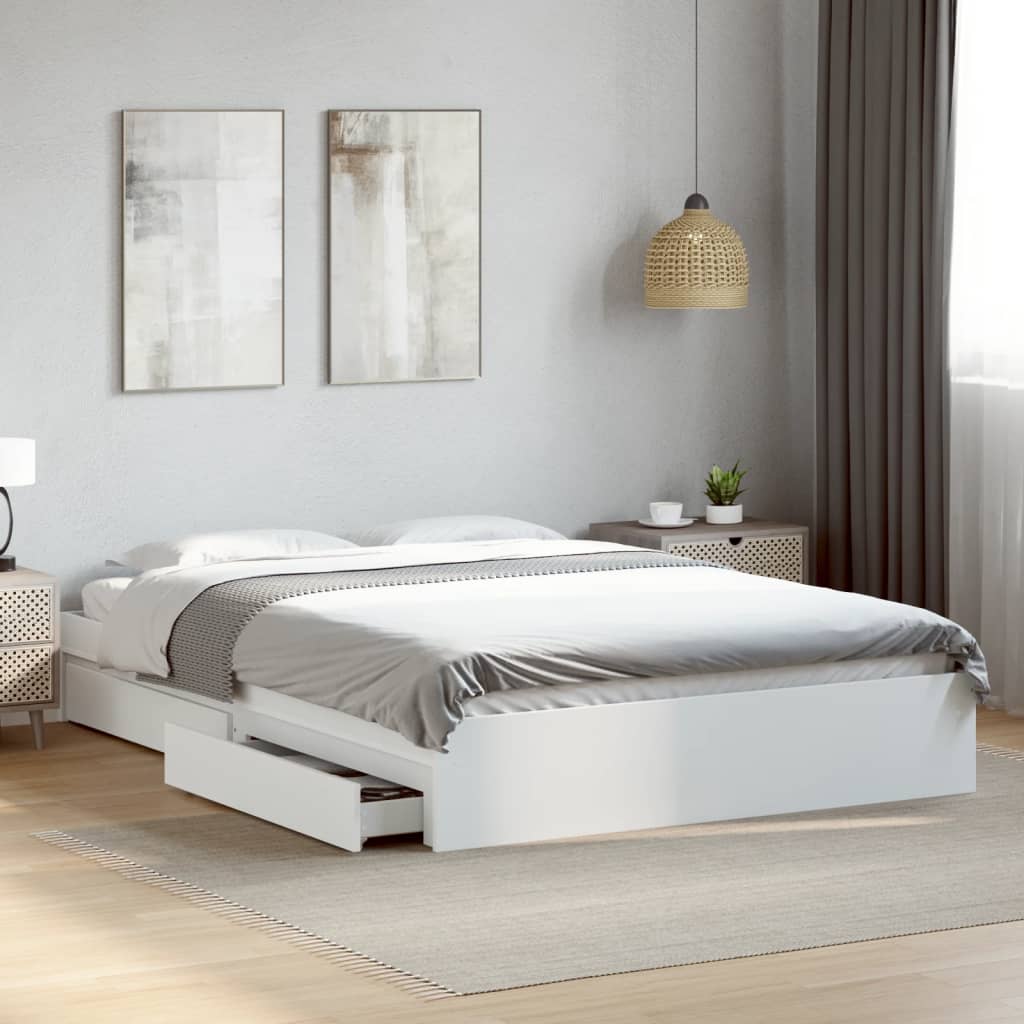 Bedframe met lades bewerkt hout wit 150x200 cm is nu te koop bij PeponiXL, paradijselijk wonen!