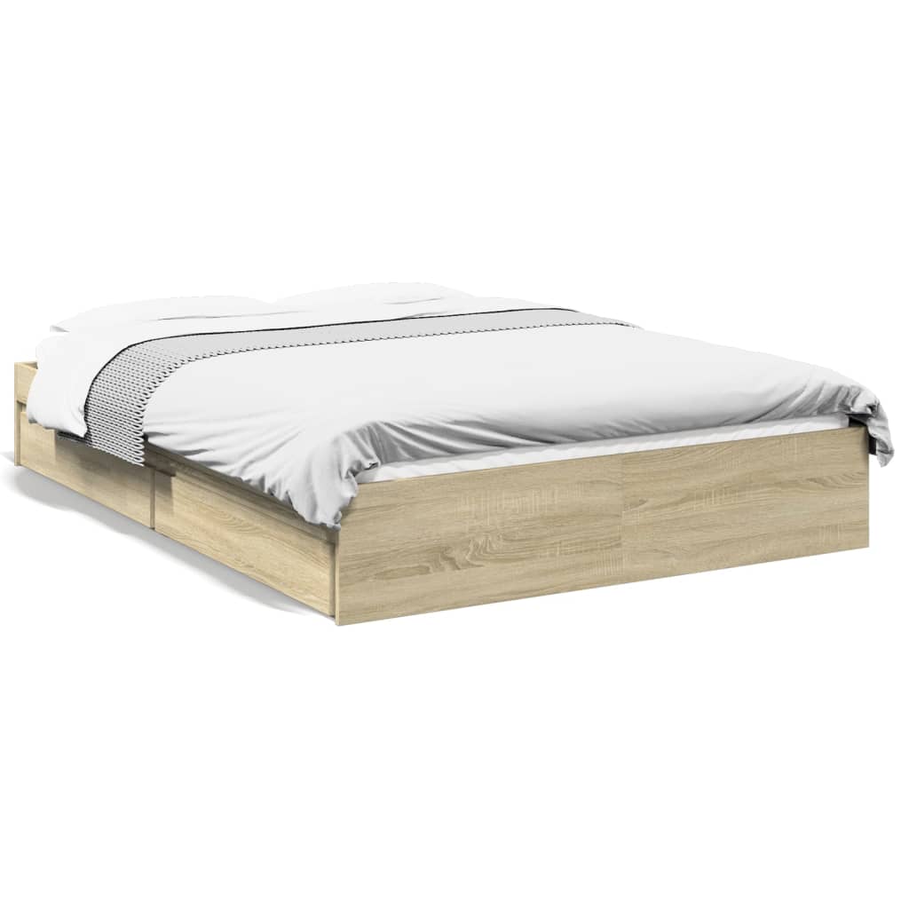 Bedframe met lades bewerkt hout sonoma eikenkleurig 120x200 cm is nu te koop bij PeponiXL, paradijselijk wonen!