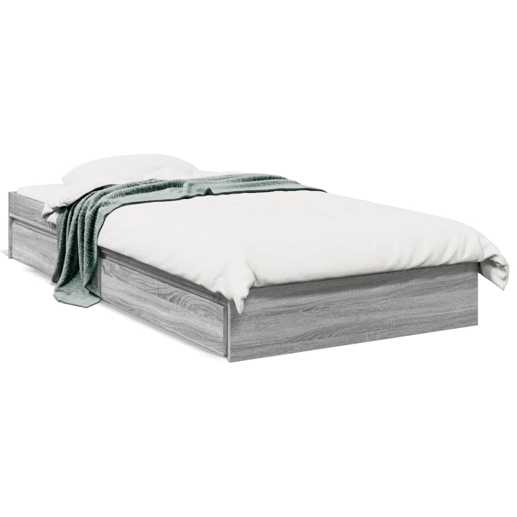 Bedframe met lades bewerkt hout grijs sonoma eiken 75x190 cm is nu te koop bij PeponiXL, paradijselijk wonen!