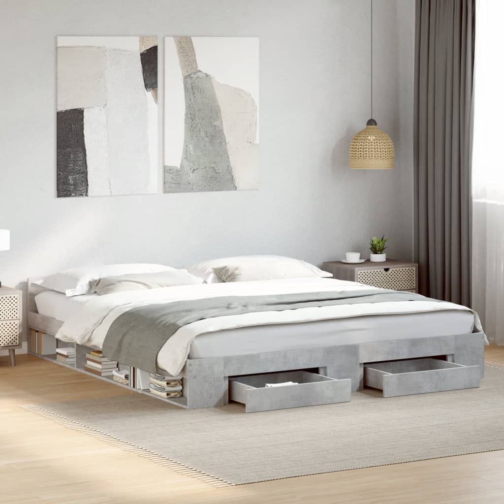 Bedframe met lades bewerkt hout betongrijs 180x200 cm is nu te koop bij PeponiXL, paradijselijk wonen!