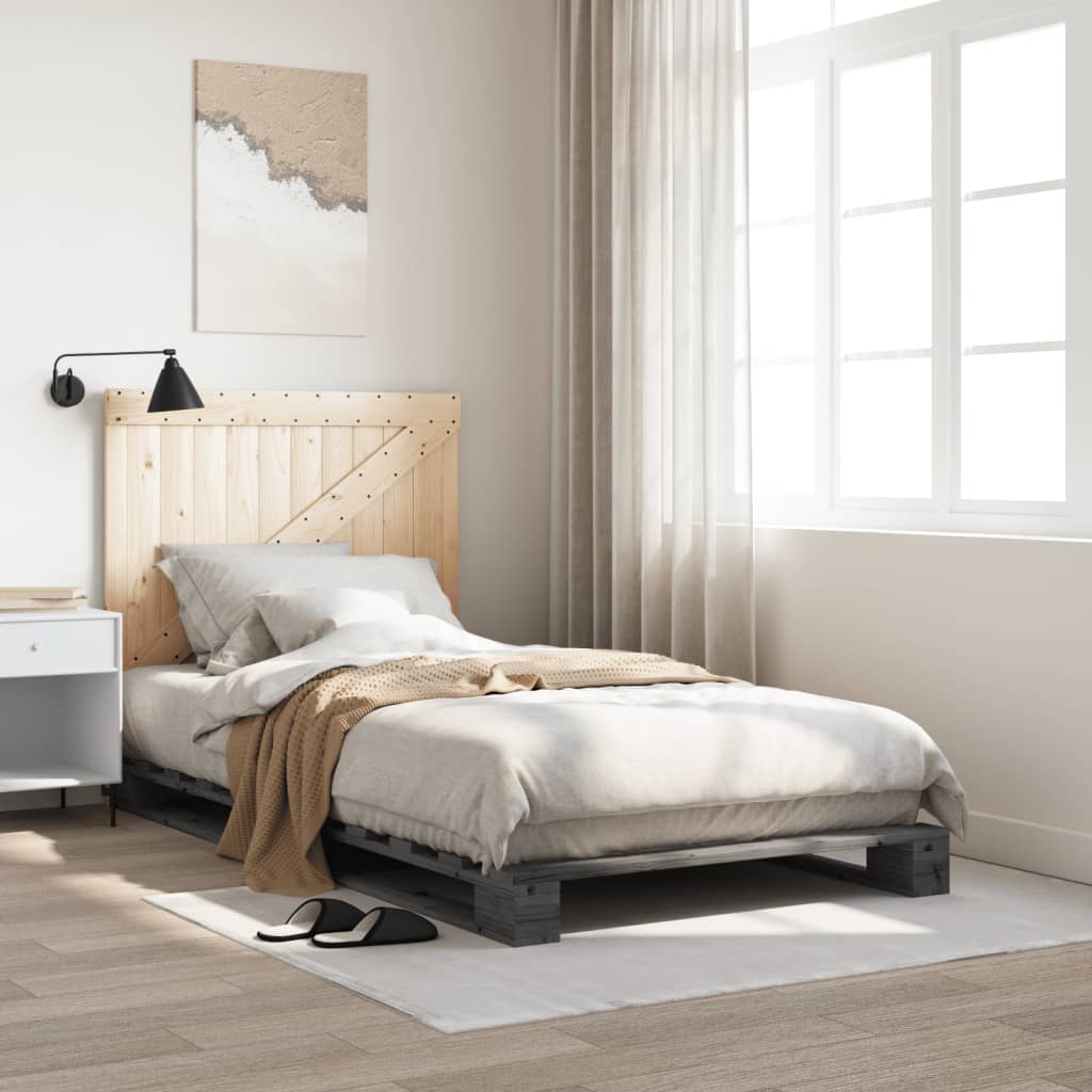 Bedframe met hoofdbord massief grenenhout grijs 100x200 cm is nu te koop bij PeponiXL, paradijselijk wonen!