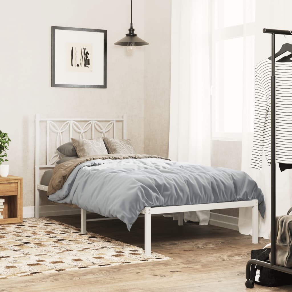 Bedframe met hoofdbord metaal wit 90x200 cm is nu te koop bij PeponiXL, paradijselijk wonen!
