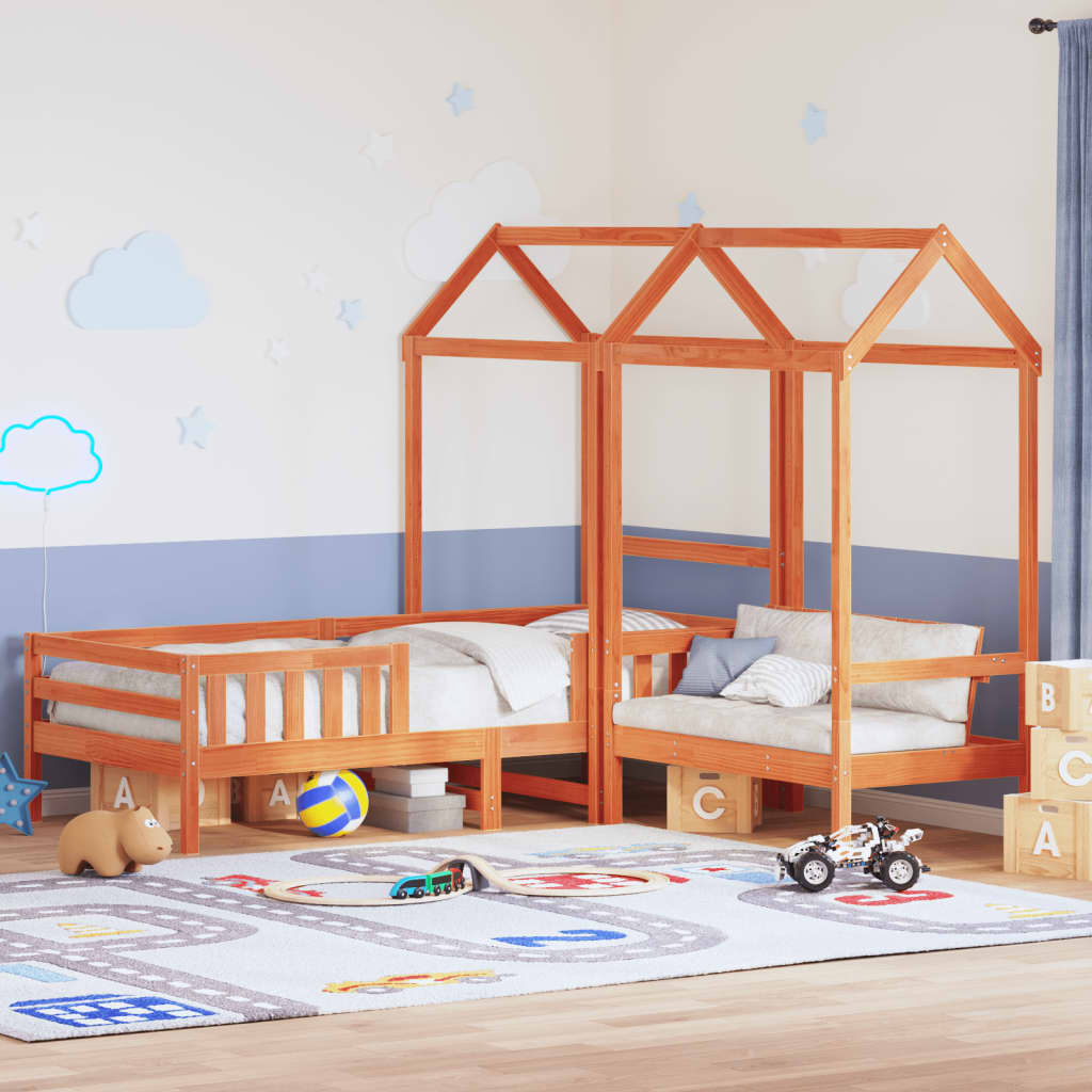 Kinderbed met huisje massief grenenhout wasbruin 90x200 cm is nu te koop bij PeponiXL, paradijselijk wonen!