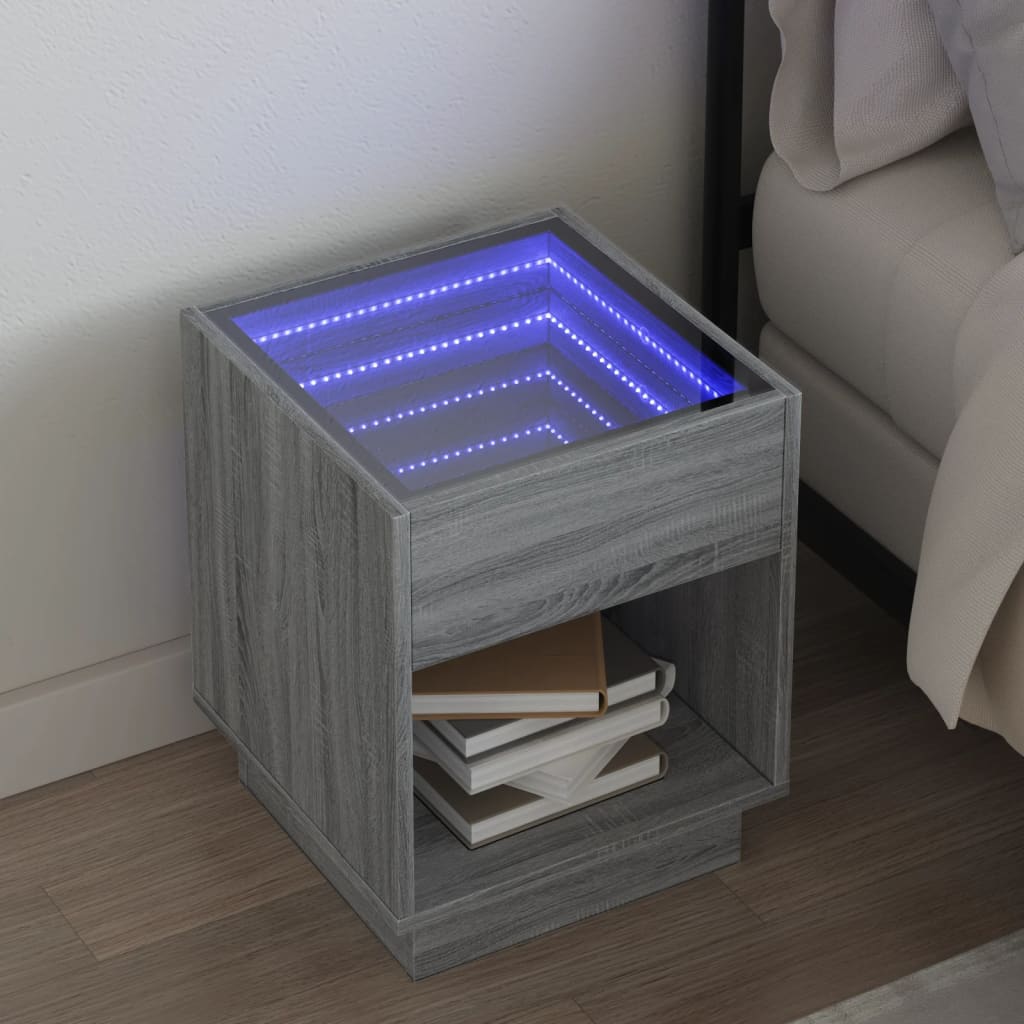 Nachtkastje met Infinity LED 40x40x50 cm grijs sonoma eiken is nu te koop bij PeponiXL, paradijselijk wonen!