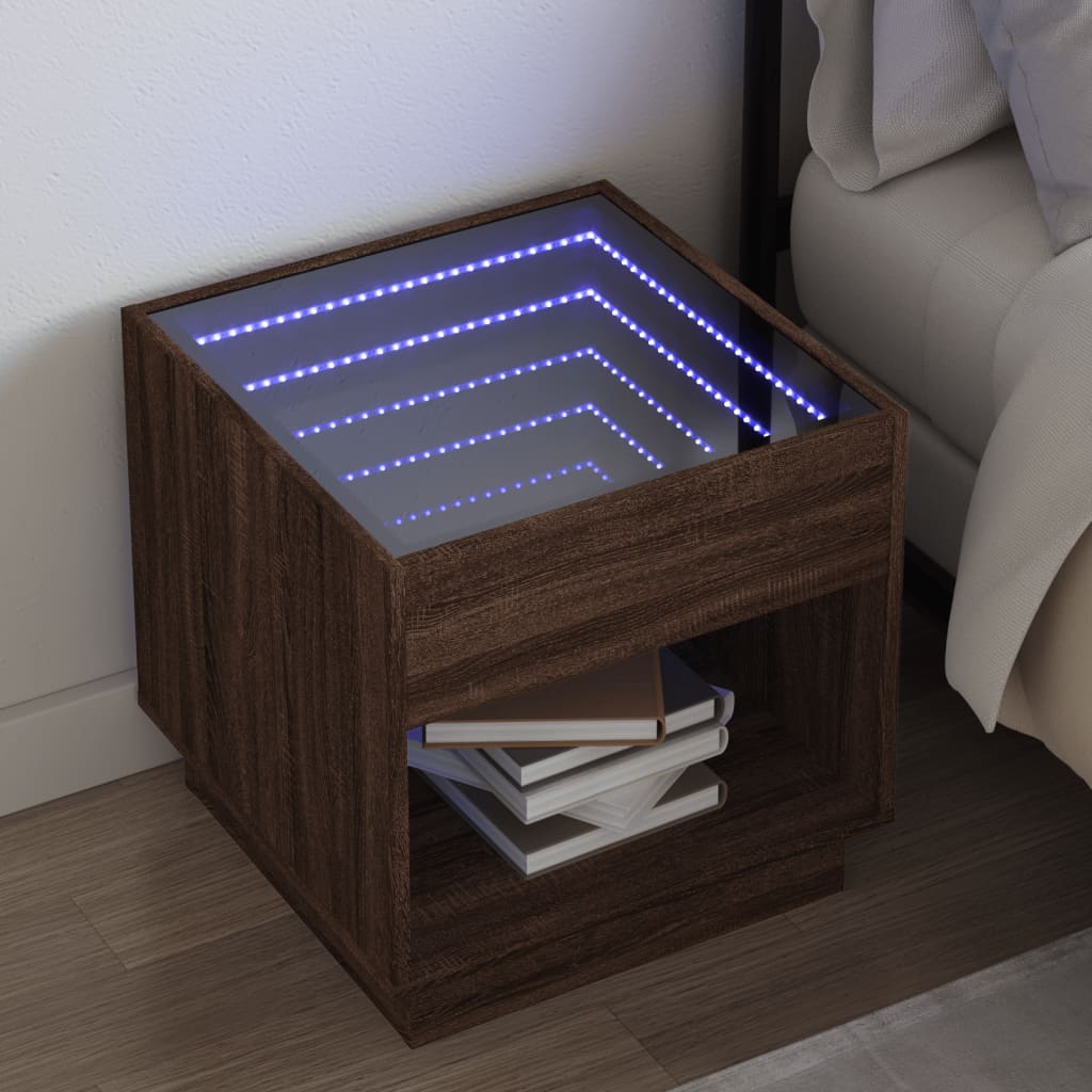 Nachtkastje met Infinity LED 50x50x50 cm bruin eikenkleurig is nu te koop bij PeponiXL, paradijselijk wonen!